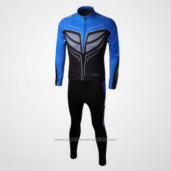 2010 Maillot Cyclisme Shimano Bleu et Noir Manches Longues et Cuissard