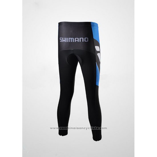 2010 Maillot Cyclisme Shimano Bleu et Noir Manches Longues et Cuissard