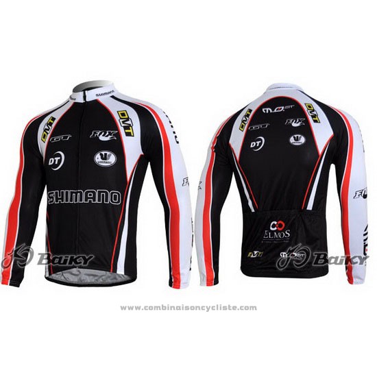 2010 Maillot Cyclisme Shimano Rouge et Noir Manches Longues et Cuissard