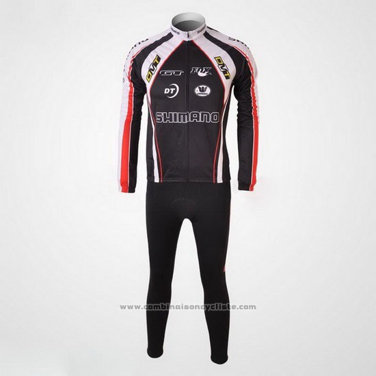 2010 Maillot Cyclisme Shimano Rouge et Noir Manches Longues et Cuissard