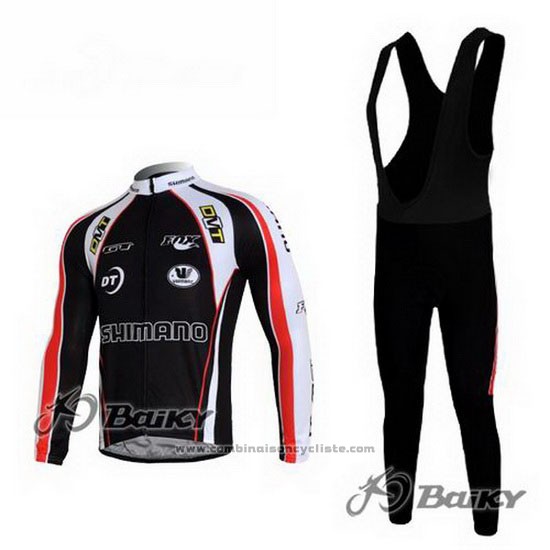 2010 Maillot Cyclisme Shimano Rouge et Noir Manches Longues et Cuissard