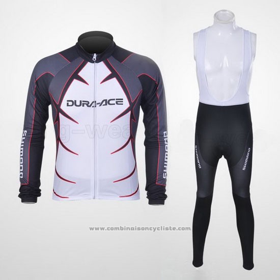 2011 Maillot Cyclisme Shimano Blanc et Jaune Manches Longues et Cuissard
