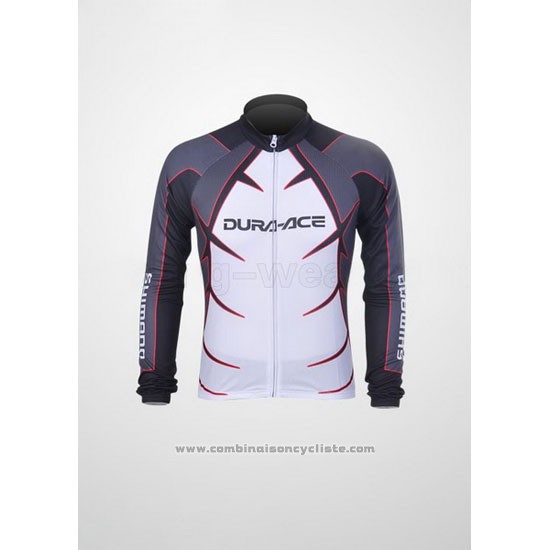 2011 Maillot Cyclisme Shimano Blanc et Jaune Manches Longues et Cuissard
