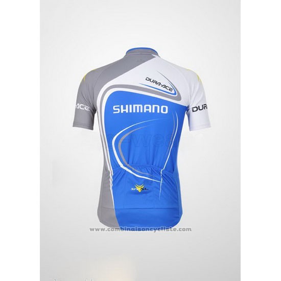 2011 Maillot Cyclisme Shimano Bleu et Blanc Manches Courtes et Cuissard