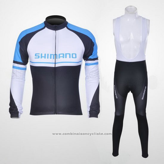 2011 Maillot Cyclisme Shimano Bleu et Blanc Manches Longues et Cuissard