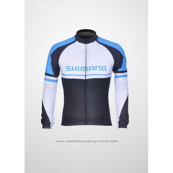 2011 Maillot Cyclisme Shimano Bleu et Blanc Manches Longues et Cuissard