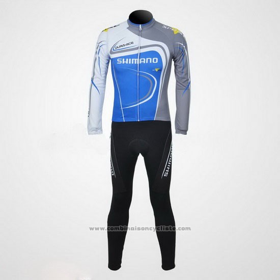 2011 Maillot Cyclisme Shimano Bleu et Gris Manches Longues et Cuissard