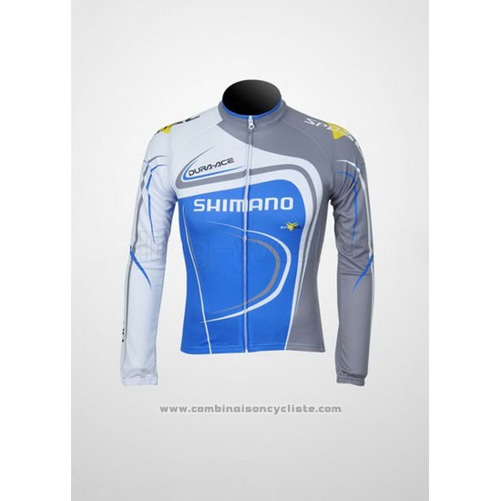 2011 Maillot Cyclisme Shimano Bleu et Gris Manches Longues et Cuissard