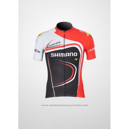2011 Maillot Cyclisme Shimano Rouge et Noir Manches Courtes et Cuissard