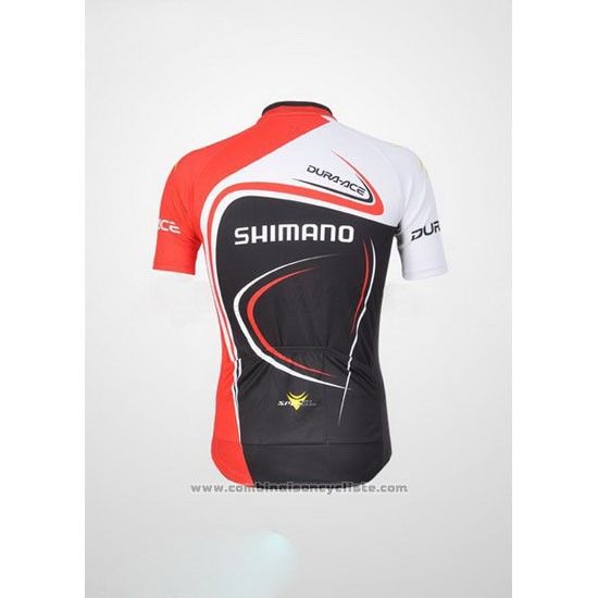 2011 Maillot Cyclisme Shimano Rouge et Noir Manches Courtes et Cuissard