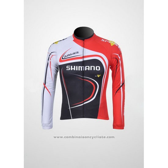 2011 Maillot Cyclisme Shimano Rouge et Noir Manches Longues et Cuissard