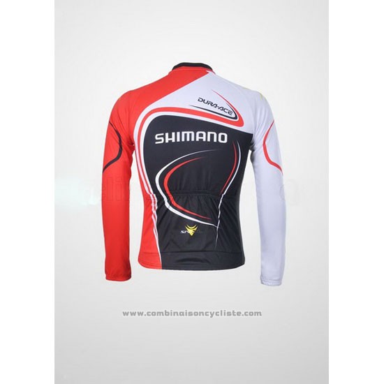 2011 Maillot Cyclisme Shimano Rouge et Noir Manches Longues et Cuissard