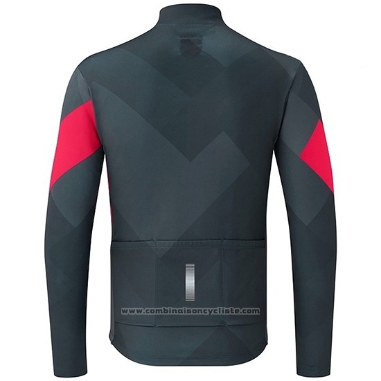 2019 Maillot Cyclisme Shimano Gris Rouge Manches Longues et Cuissard