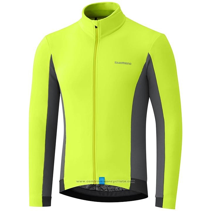 2020 Maillot Cyclisme Shimano Jaune Gris Manches Longues et Cuissard