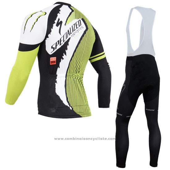 2014 Maillot Cyclisme Specialized Noir et Vert Manches Longues et Cuissard