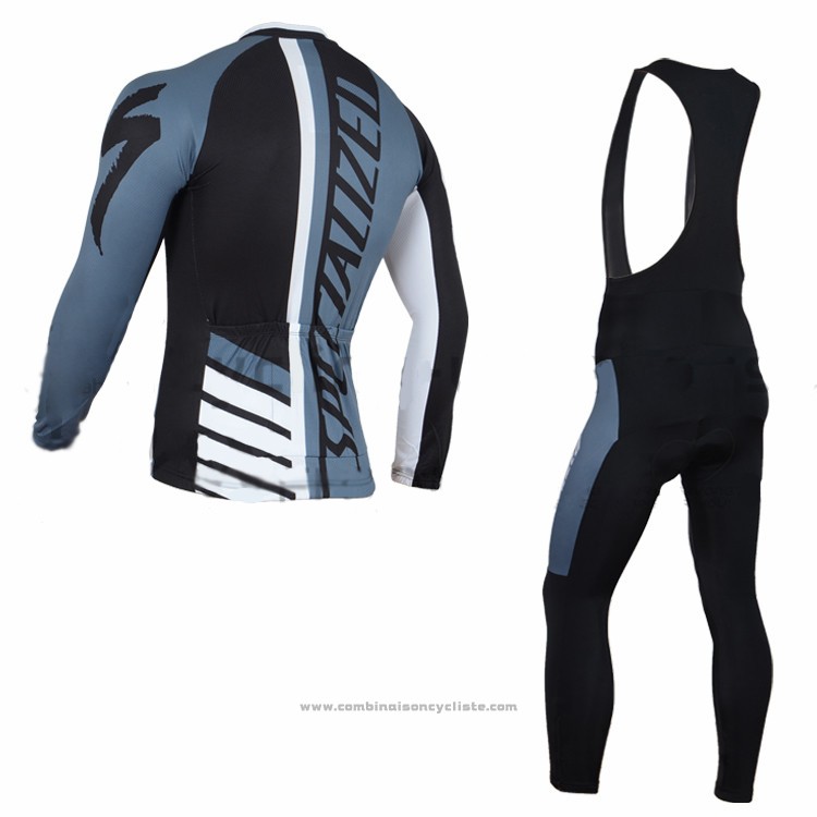 2016 Maillot Cyclisme Specialized Blanc et Bleu Manches Longues et Cuissard