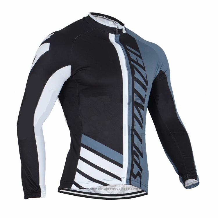 2016 Maillot Cyclisme Specialized Blanc et Bleu Manches Longues et Cuissard