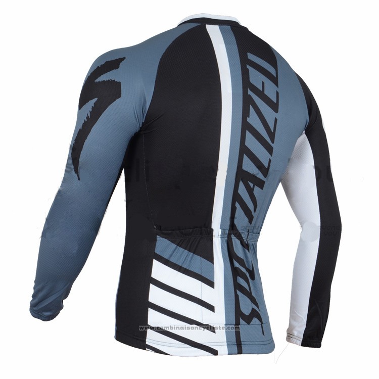 2016 Maillot Cyclisme Specialized Blanc et Bleu Manches Longues et Cuissard
