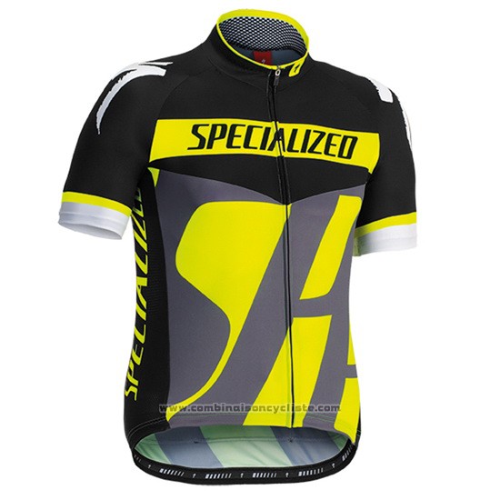 2016 Maillot Cyclisme Specialized Gris et Jaune Manches Courtes et Cuissard