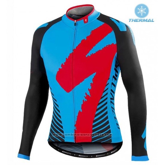 2016 Maillot Cyclisme Specialized Noir et Bleu Manches Longues et Cuissard