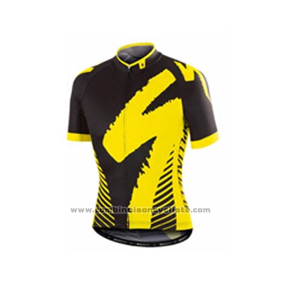 2016 Maillot Cyclisme Specialized Profond Noir et Jaune Manches Courtes et Cuissard