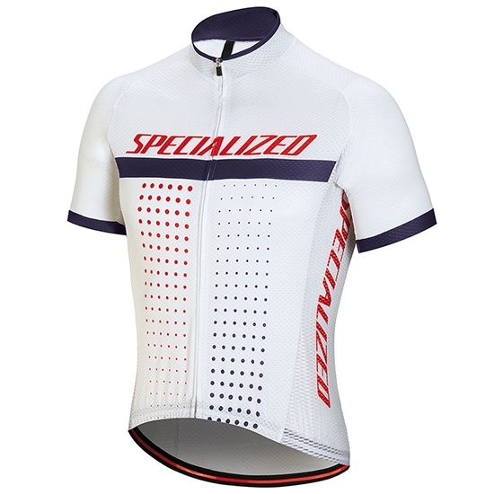 2018 Maillot Cyclisme Specialized Blanc Rouge Violet Manches Courtes et Cuissard