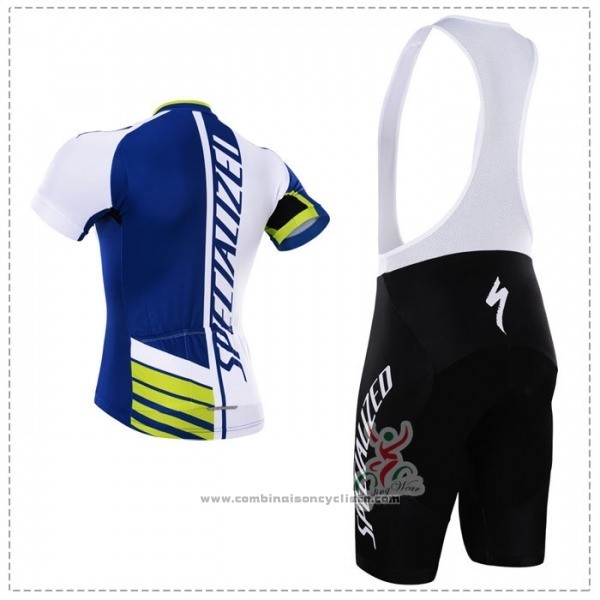 2018 Maillot Cyclisme Specialized Bleu Vert Blanc Manches Courtes Cuissard