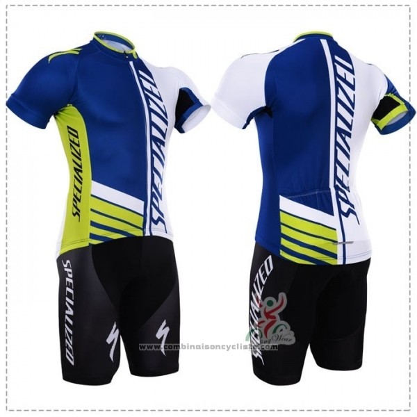 2018 Maillot Cyclisme Specialized Bleu Vert Blanc Manches Courtes Cuissard