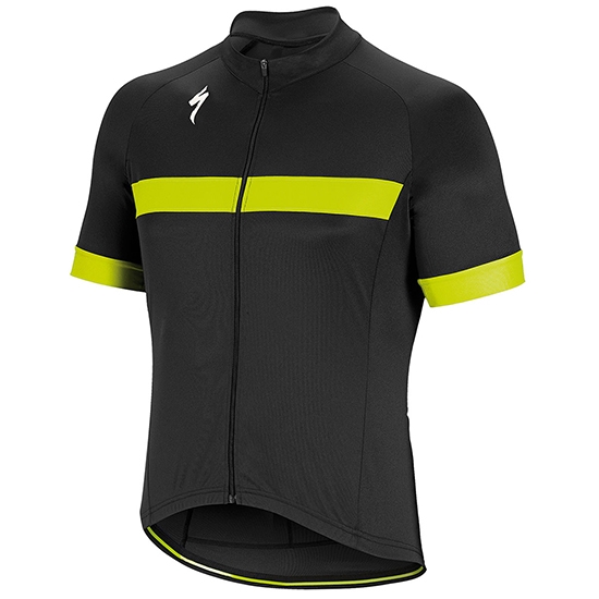 2018 Maillot Cyclisme Specialized Noir Blanc Jaune Manches Courtes et Cuissard