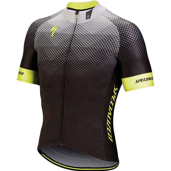 2018 Maillot Cyclisme Specialized Noir Gris Jaune Manches Courtes et Cuissard
