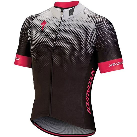2018 Maillot Cyclisme Specialized Noir Gris Rose Manches Courtes et Cuissard
