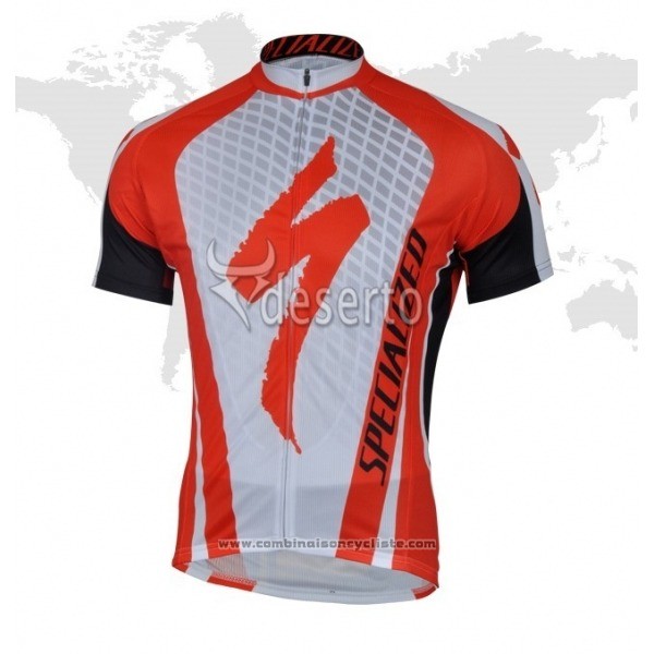 2018 Maillot Cyclisme Specialized Rouge Blanc Manches Courtes Cuissard