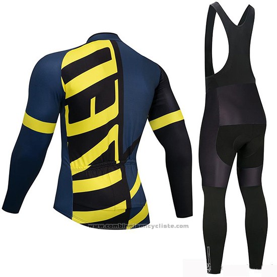 2019 Maillot Cyclisme Specialized Noir Bleu Jaune Manches Longues et Cuissard