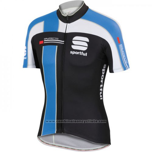 2016 Maillot Cyclisme Sportful Noir Bleu Manches Courtes et Cuissard