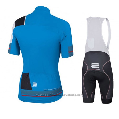 2016 Maillot Cyclisme Sportful Noir et Bleu Manches Courtes et Cuissard