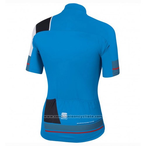 2016 Maillot Cyclisme Sportful Noir et Bleu Manches Courtes et Cuissard