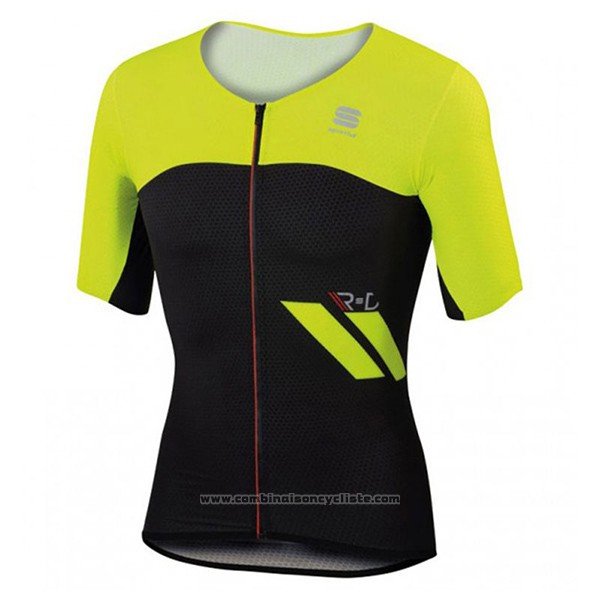 2017 Maillot Cyclisme Sportful Jaune et Noir Manches Courtes et Cuissard