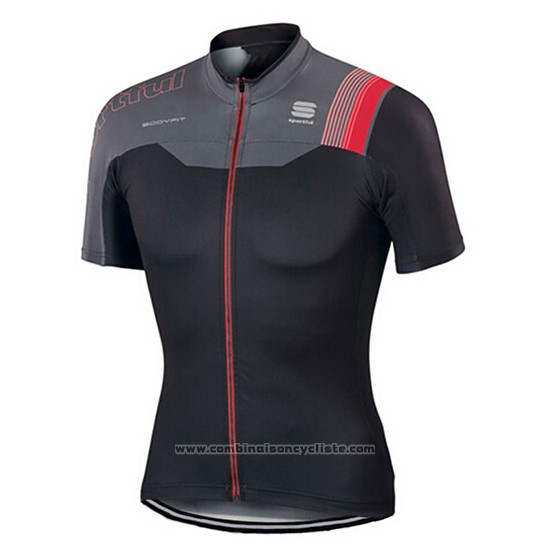 2017 Maillot Cyclisme Sportful Noir et Rouge Manches Courtes et Cuissard