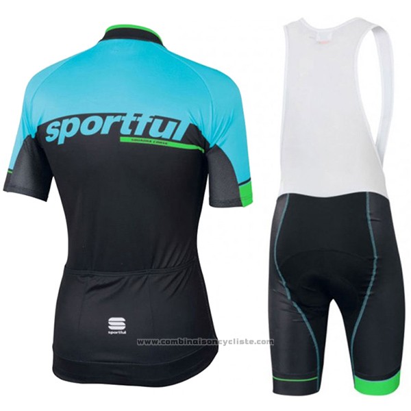 2017 Maillot Cyclisme Sportful Sc Bleu Clair et Noir Manches Courtes et Cuissard
