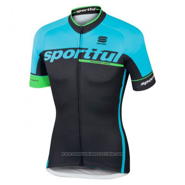 2017 Maillot Cyclisme Sportful Sc Bleu Clair et Noir Manches Courtes et Cuissard