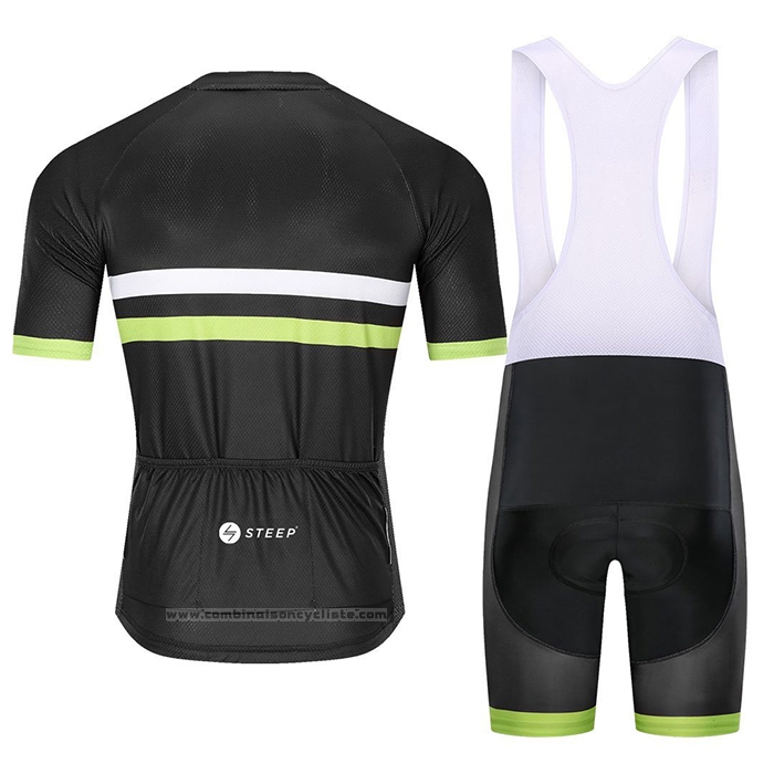 2021 Maillot Cyclisme Steep Noir Jaune Manches Courtes et Cuissard