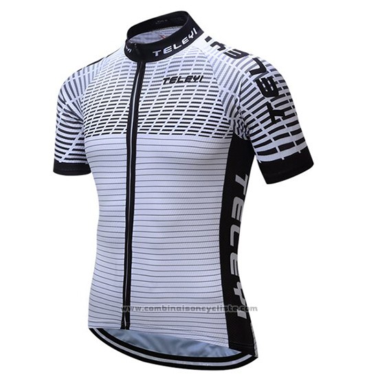 2019 Maillot Cyclisme Teleyi Bike Blanc Noir Manches Courtes et Cuissard