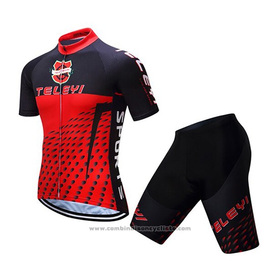 2019 Maillot Cyclisme Teleyi Bike Rouge Noir Manches Courtes et Cuissard
