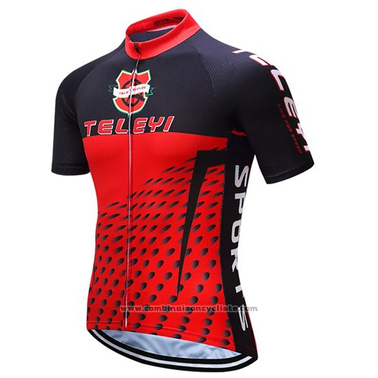2019 Maillot Cyclisme Teleyi Bike Rouge Noir Manches Courtes et Cuissard