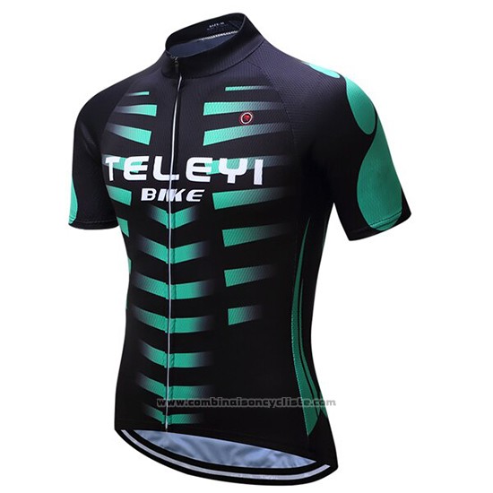 2019 Maillot Cyclisme Teleyi Bike Vert Noir Manches Courtes et Cuissard
