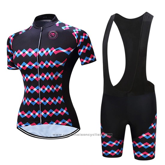 2019 Maillot Cyclisme Femme Teleyi Violet Noir Manches Courtes et Cuissard
