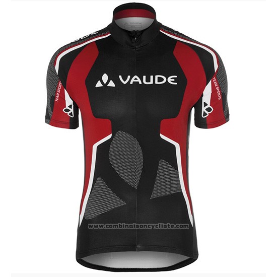 2018 Maillot Cyclisme Vaude Noir et Rouge Manches Courtes et Cuissard
