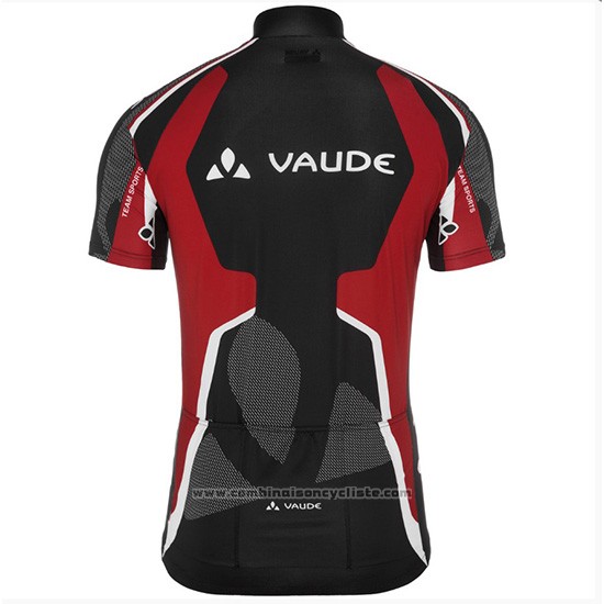 2018 Maillot Cyclisme Vaude Noir et Rouge Manches Courtes et Cuissard