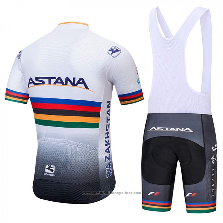 2018 Maillot Cyclisme UCI Monde Champion Astana Blanc Manches Courtes et Cuissard