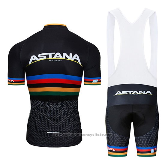 2019 Maillot Cyclisme UCI Monde Champion Movistar Noir Blanc Manches Courtes et Cuissard